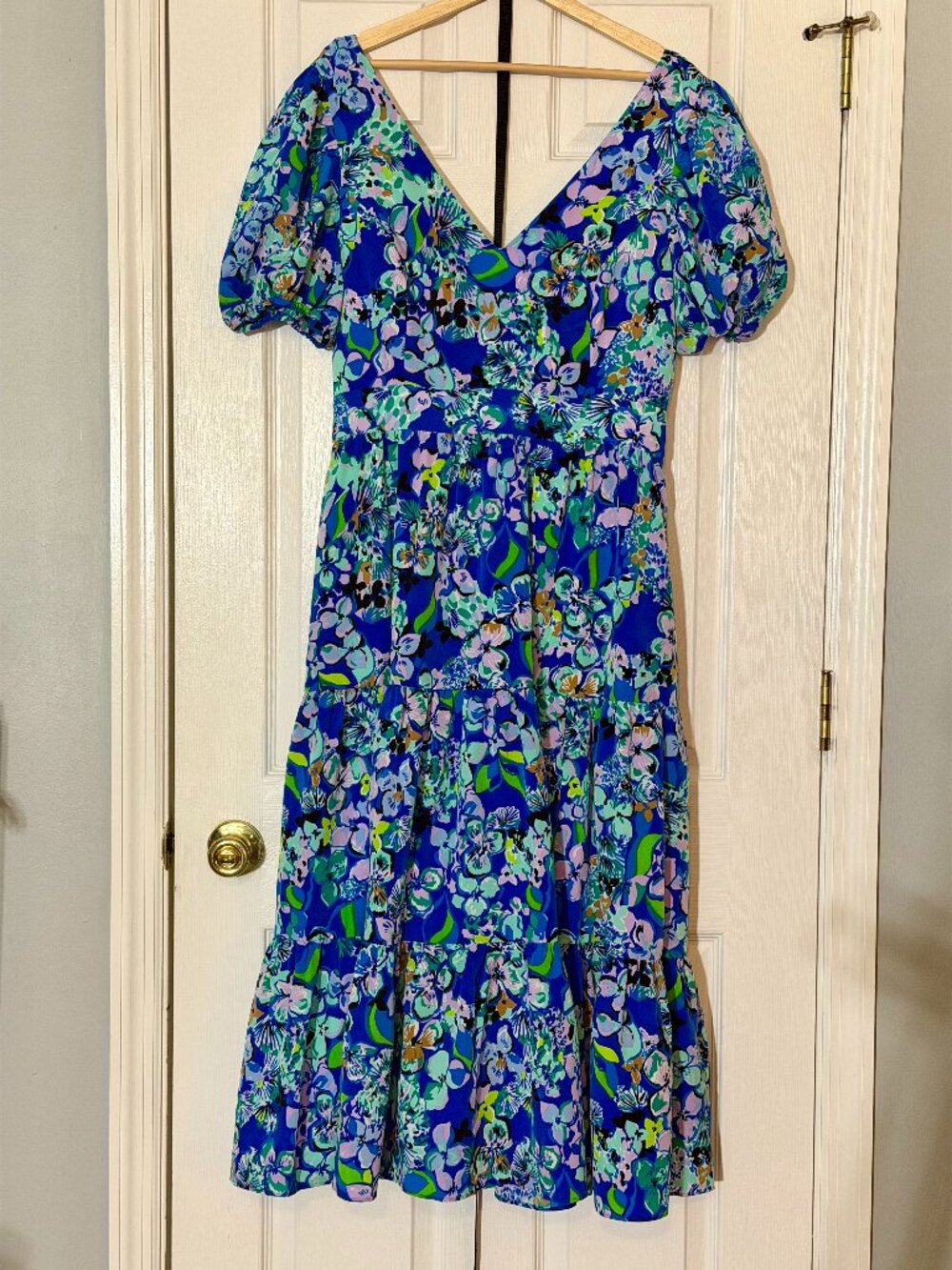 Lilly Pulitzer Grace Short Sleeve Midi Dress in Blue Grotto Twilight Tropics